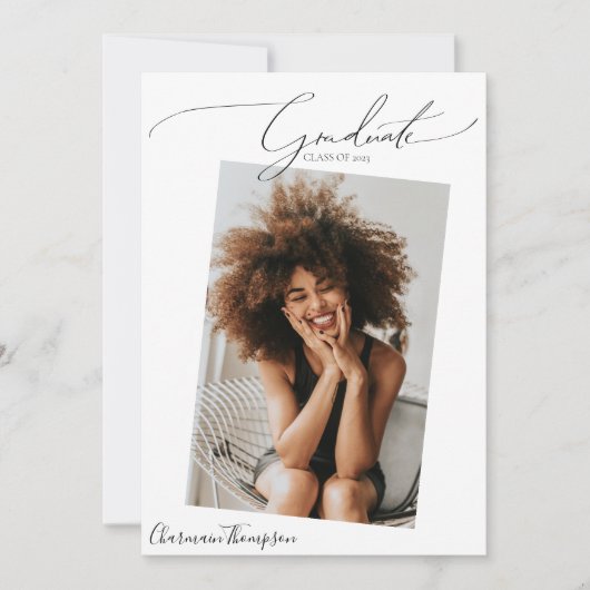 Moderne Script Calligraphy 4 Photo Afstuderen Aankondiging (Voorkant)