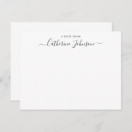 Moderne Script Calligraphy A Note from Black Notitiekaartje (Voorkant / Achterkant)