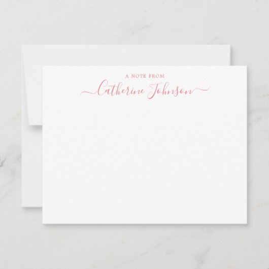 Moderne Script Calligraphy A Note from Bright Pink Notitiekaartje (Voorkant)