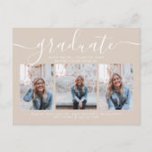 Moderne Script Calligraphy Afstuderen 3 Photo Taup Uitnodiging Briefkaart (Voorkant)