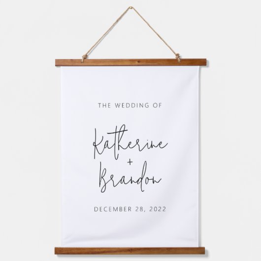 Moderne Script Calligraphy Couple Minimal Wedding Hangend Wandkleed (Voorkant)