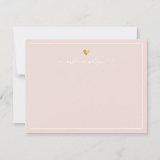 Moderne Script Calligraphy Gold Heart Chic Girly Notitiekaartje (Voorkant)