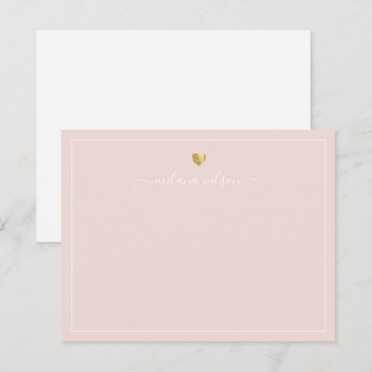 Moderne Script Calligraphy Gold Heart Chic Girly Notitiekaartje (Voorkant / Achterkant)