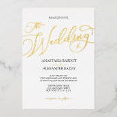 Moderne Script Calligraphy Luxury Wedding Real Gol Folie Uitnodiging (Voorkant)