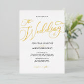 Moderne Script Calligraphy Luxury Wedding Real Gol Folie Uitnodiging (Staand Voorkant)