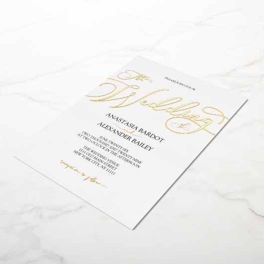 Moderne Script Calligraphy Luxury Wedding Real Gol Folie Uitnodiging (Gedraaid)