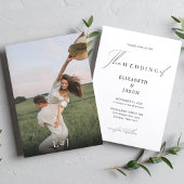 Moderne Script Calligraphy Monogram Photo Wedding Kaart