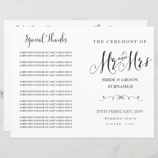Moderne Script Calligraphy Mr & Mrs Wedding Progra (Voorkant / Achterkant)