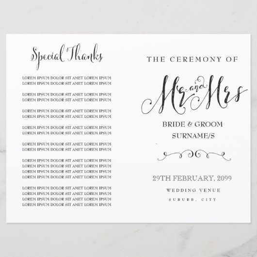 Moderne Script Calligraphy Mr & Mrs Wedding Progra (Voorkant)