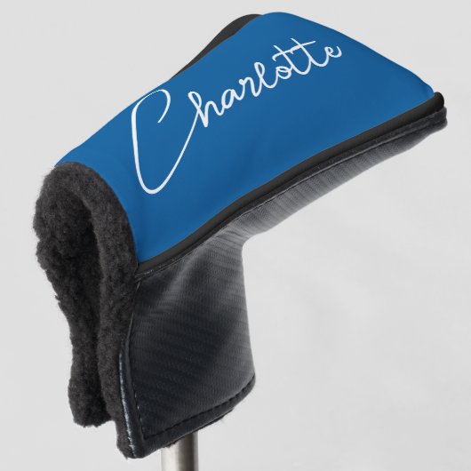 Moderne Script Calligraphy Name Simple Bright Blue Golfheadcover (3/4 voorkant)