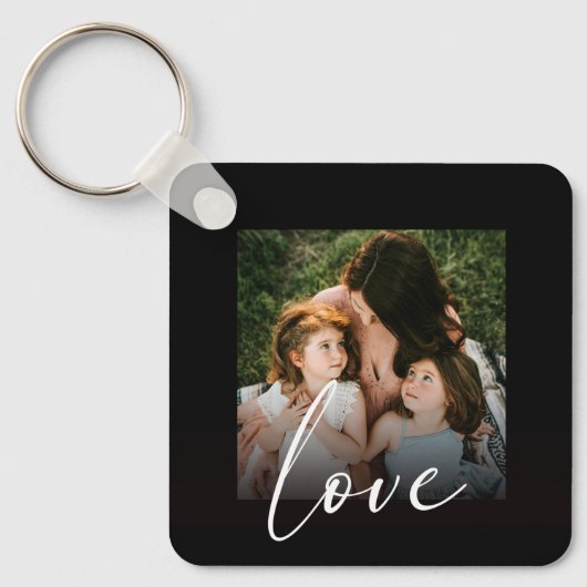 Moderne Script Calligraphy Photo Love Sjabloon Sleutelhanger (Voorkant)