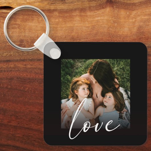 Moderne Script Calligraphy Photo Love Sjabloon Sleutelhanger (Voorkant)