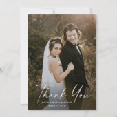 Moderne Script Calligraphy Photo Wedding Bedankkaart (Voorkant)
