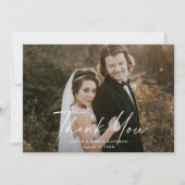 Moderne Script Calligraphy Photo Wedding Bedankkaart (Voorkant)