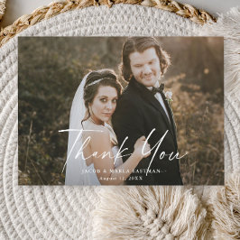 Moderne Script Calligraphy Photo Wedding Bedankkaart