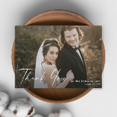 Moderne Script Calligraphy Photo Wedding Bedankkaart
