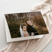 Moderne Script Calligraphy Photo Wedding Bedankkaart