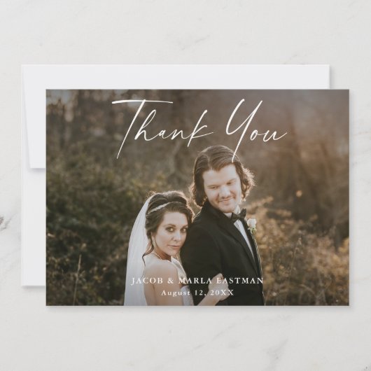 Moderne Script Calligraphy Photo Wedding Bedankkaart (Voorkant)