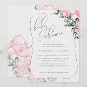 Moderne Script Calligraphy Pink Rose Baby shower Kaart (Voorkant / Achterkant)