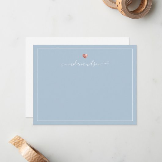 Moderne Script Calligraphy Roos Gold Heart Notitiekaartje (Voorkant / Achterkant in situ)