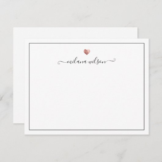 Moderne Script Calligraphy Roos Gold Heart Notitiekaartje (Voorkant / Achterkant)