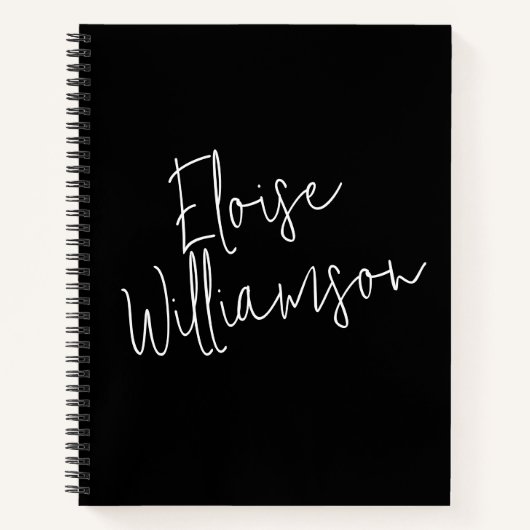 Moderne Script Calligraphy Simple Custom Name Blac Notitieboek (Voorkant)
