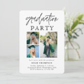 Moderne Script Calligraphy Three Photo Afstuderen Kaart (Staand voorkant)