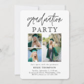 Moderne Script Calligraphy Three Photo Afstuderen Kaart (Voorkant)