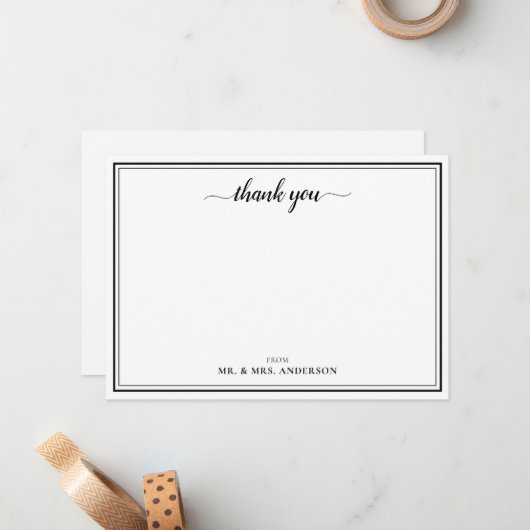 Moderne Script Calligraphy Wedding Bedankt Notitiekaartje (Voorkant / Achterkant in situ)