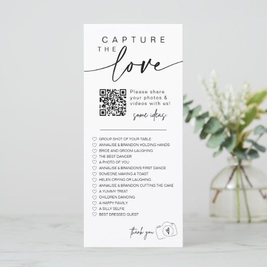 Moderne Script Capture The Love QR CODE Kaart (Staand voorkant)