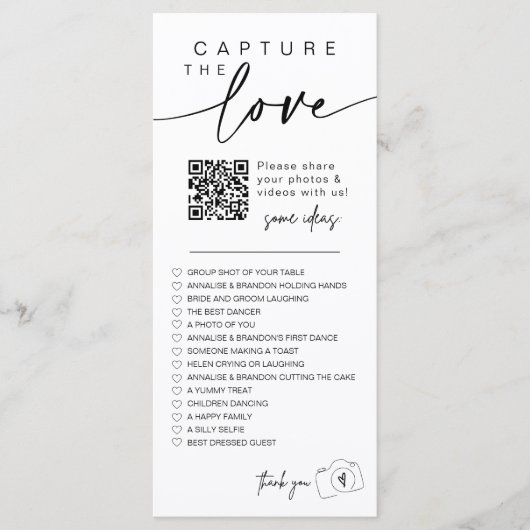 Moderne Script Capture The Love QR CODE Kaart (Voorkant)