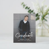 Moderne Script Casual Foto Afstudeer Uitnodiging (Staand voorkant)