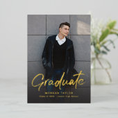 Moderne Script Casual Foto Afstuderen Folie Uitnodiging (Staand Voorkant)