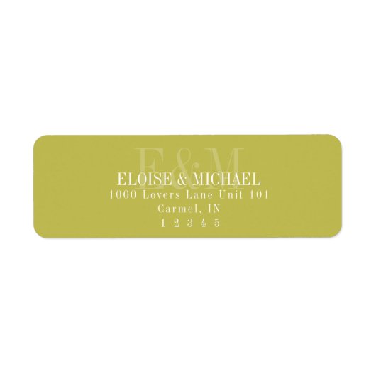 Moderne Script Chartreuse Citrus Monogram Huwelijk Etiket (Voorkant)