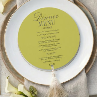 Moderne Script Chartreuse Formele Trouwdag Menu