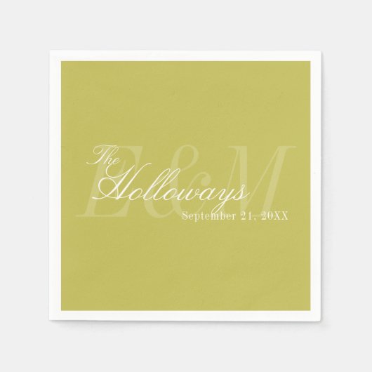 Moderne Script Chartreuse Monogram Huwelijk Servet (Voorkant)