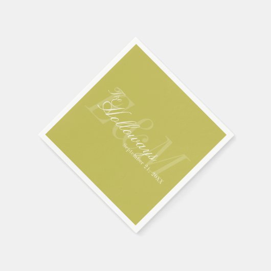 Moderne Script Chartreuse Monogram Huwelijk Servet (Hoek)