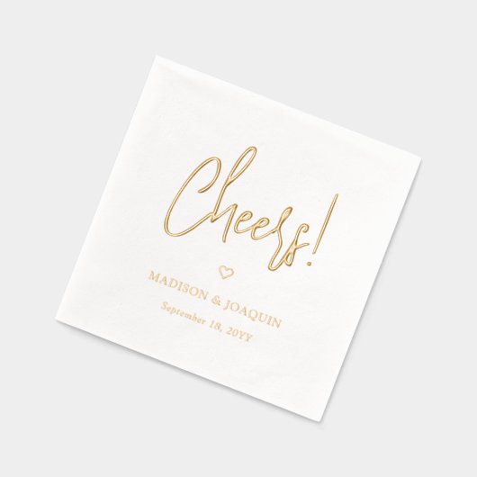 Moderne Script Cheers & Chic Simple Heart Trouwfee Folie Servetten (Links)