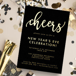 Moderne Script Cheers New Year's Eve Party Gold Folie Uitnodiging