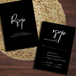 Moderne Script Chic Zwart-Wit Huwelijk RSVP Kaartje