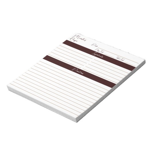 Moderne Script Chocolate Brown Mix Recipes Notitieblok (Linkerzijde)