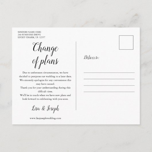 Moderne Script Citroenen Wijzig de Datum Uitgestel Briefkaart (Achterkant)