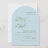 Moderne Script Citrus Blau Formele Boog Trouw Kaart (Voorkant)