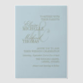 Moderne Script Citrus Blau Formele Trouwdag Vellum Uitnodigingen (Voorkant)