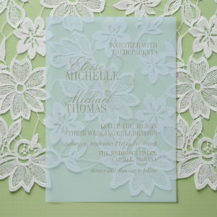 Moderne Script Citrus Blau Formele Trouwdag Vellum Uitnodigingen