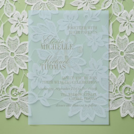 Moderne Script Citrus Blau Formele Trouwdag Vellum Uitnodigingen