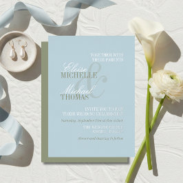 Moderne Script Citrus Blauwe Formele Trouwdag Folie Uitnodiging