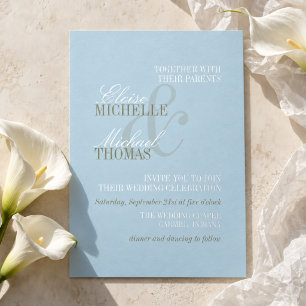 Moderne Script Citrus Blauwe Formele Trouwdag Folie Uitnodiging