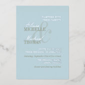 Moderne Script Citrus Blauwe Formele Trouwdag Folie Uitnodiging (Voorkant)