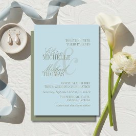 Moderne Script Citrus Blauwe Formele Trouwdag Kaart